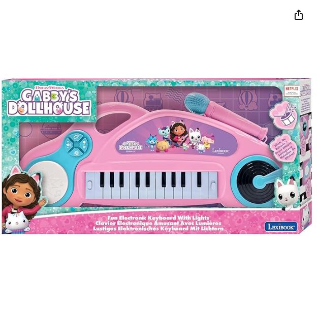 Lexibook, Casa de Muñecas de Gabby, Piano Electrónico Infantil con Efectos de Luz, Micrófono, Batería, Altavoz Integrado, Pistas de Demostración, Reproductor de DJ, Rosa/Azul, K704GDH