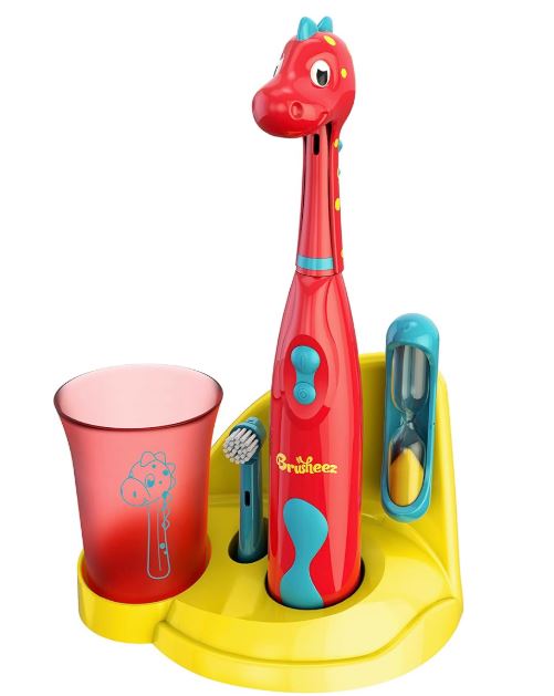 Cepillo de dientes eléctrico Brusheez para niños: seguro y eficaz para niños de 3 años en adelante. Probado y aprobado por padres. Cerdas suaves, 2 cabezales, vaso de enjuague, temporizador de 2 minutos y base de almacenamiento (Sparkle The Unicorn).