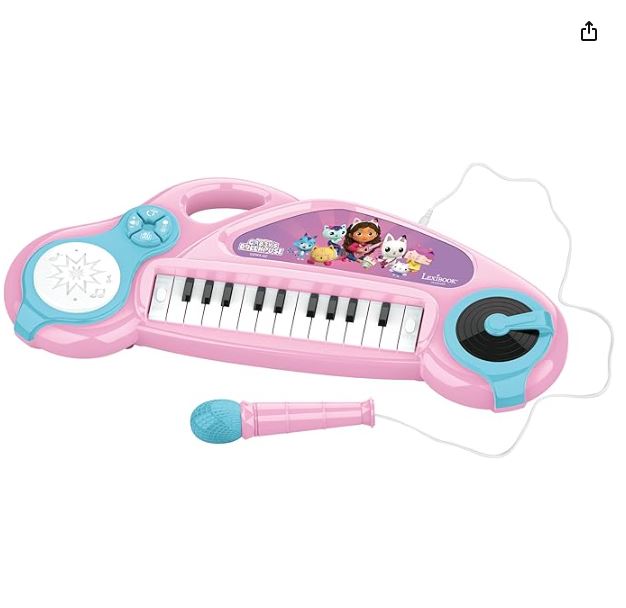 Lexibook, Casa de Muñecas de Gabby, Piano Electrónico Infantil con Efectos de Luz, Micrófono, Batería, Altavoz Integrado, Pistas de Demostración, Reproductor de DJ, Rosa/Azul, K704GDH