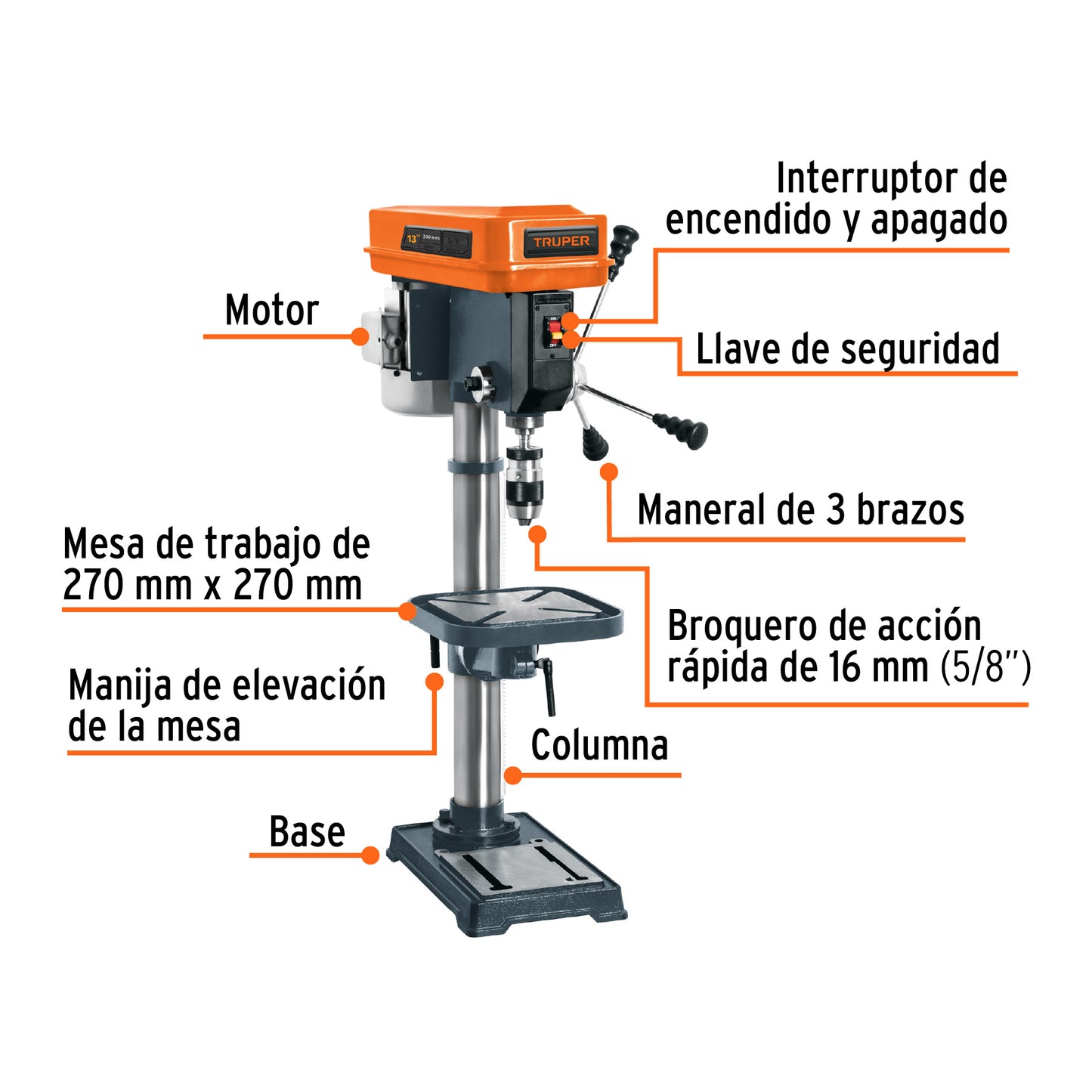 TALADRO DE BANCO TRUPER:1/2"X8":1/3HP:5VELOCIDADES