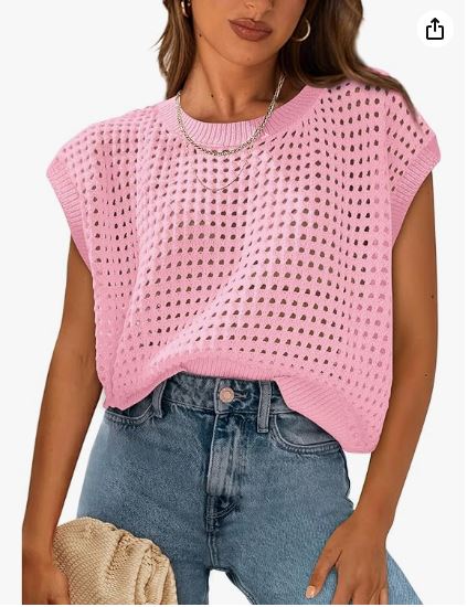 PRETTYGARDEN - Tops de mujer para primavera 2025, camisas de verano, suéter de crochet con mangas cortas, ropa bonita para vacaciones en la playa