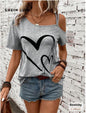 EMERY ROSE Heart Print Asymmetric Collar Short Sleeve T-Shirt