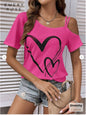 EMERY ROSE Heart Print Asymmetric Collar Short Sleeve T-Shirt