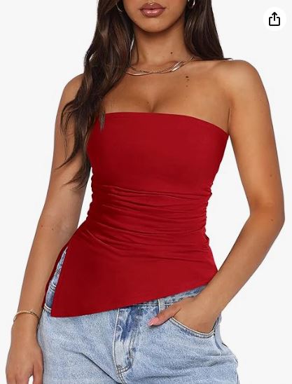 PRETTYGARDEN Tops de tubo de verano para mujer 2025, blusas de moda sin tirantes fruncidas para salir, conjuntos, camisas bandeau asimétricas