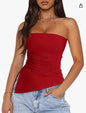 PRETTYGARDEN Tops de tubo de verano para mujer 2025, blusas de moda sin tirantes fruncidas para salir, conjuntos, camisas bandeau asimétricas