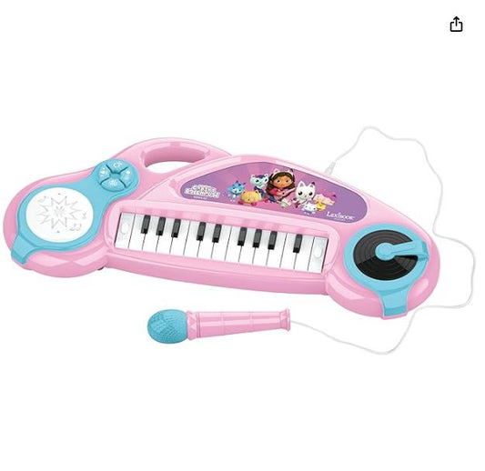 Lexibook, Casa de Muñecas de Gabby, Piano Electrónico Infantil con Efectos de Luz, Micrófono, Batería, Altavoz Integrado, Pistas de Demostración, Reproductor de DJ, Rosa/Azul, K704GDH