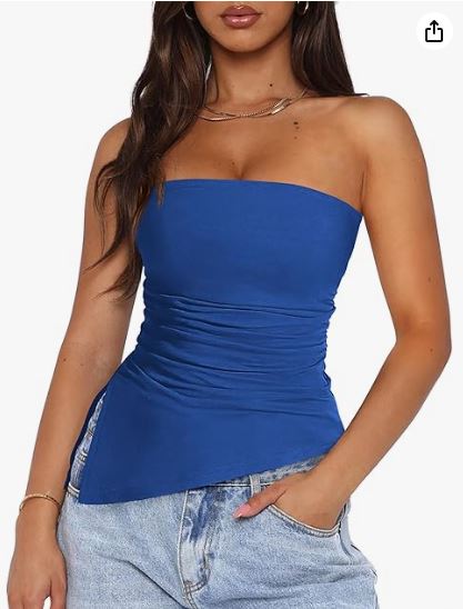 PRETTYGARDEN Tops de tubo de verano para mujer 2025, blusas de moda sin tirantes fruncidas para salir, conjuntos, camisas bandeau asimétricas